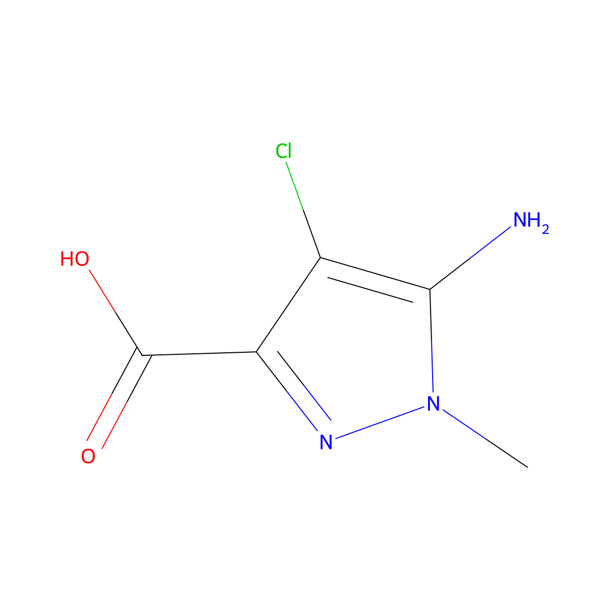 5-Amino-4-chloro-1-methyl-1H-pyrazole-3-carboxylic acid molecular structure, CAS 1429418-28-9