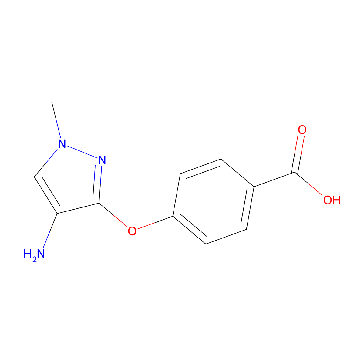 4-[(4-amino-1-methyl-1H-pyrazol-3-yl)oxy]benzoic acid molecular structure, CAS 1429418-37-0