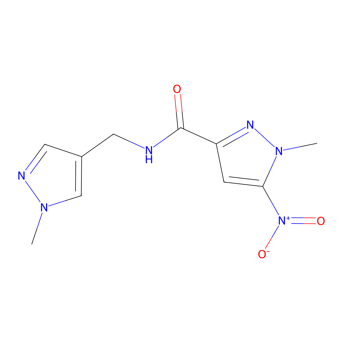 1-methyl-N-[(1-methyl-1H-pyrazol-4-yl)methyl]-5-nitro-1H-pyrazole-3-carboxamide molecular structure, CAS 1429418-48-3