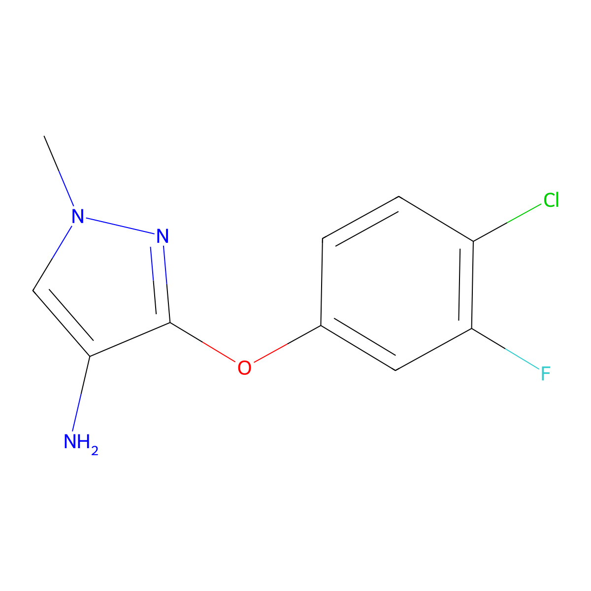 3-(4-chloro-3-fluorophenoxy)-1-methyl-1H-pyrazol-4-amine molecular structure, CAS 1429418-49-4