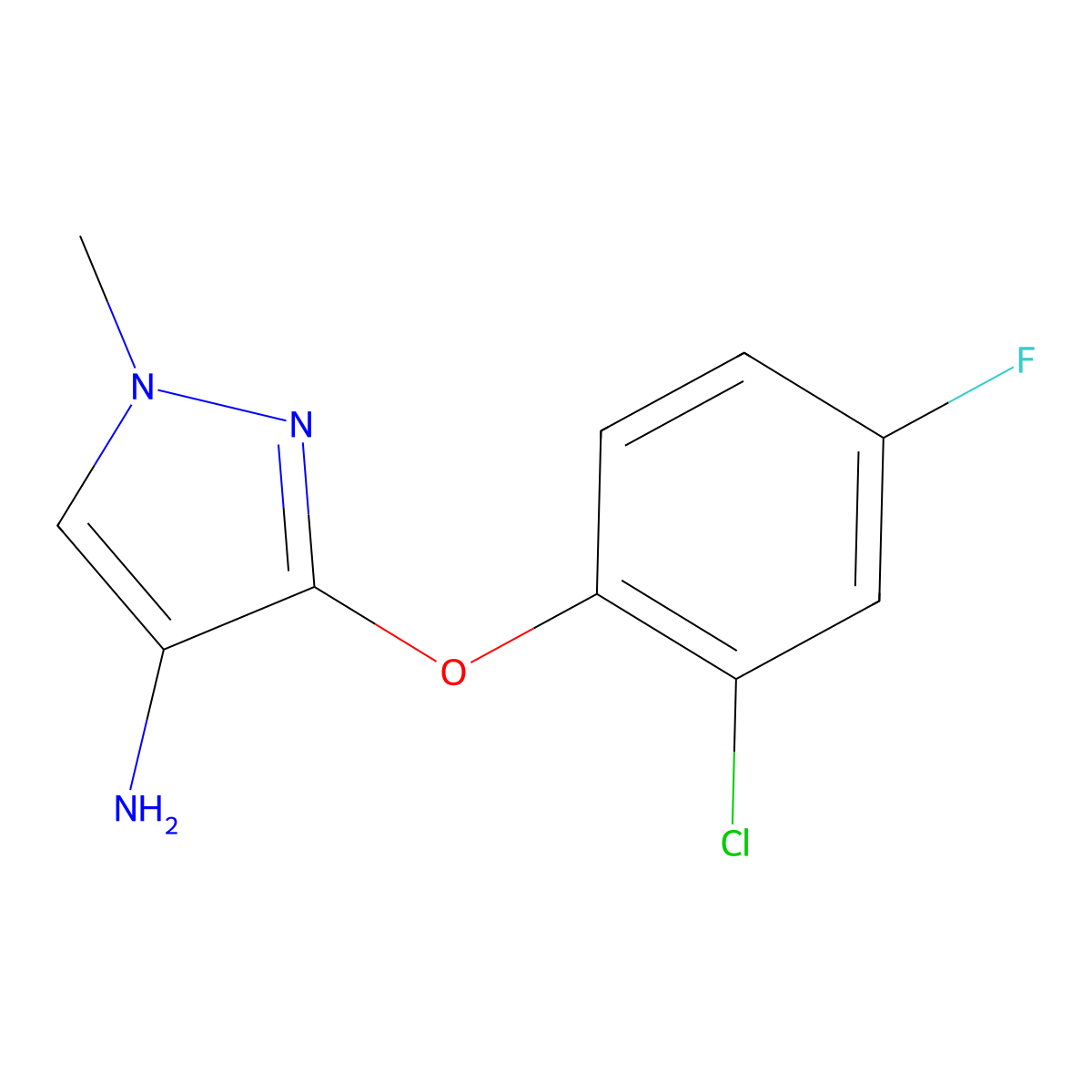 3-(2-Chloro-4-fluorophenoxy)-1-methyl-1H-pyrazol-4-amine molecular structure, CAS 1429418-99-4