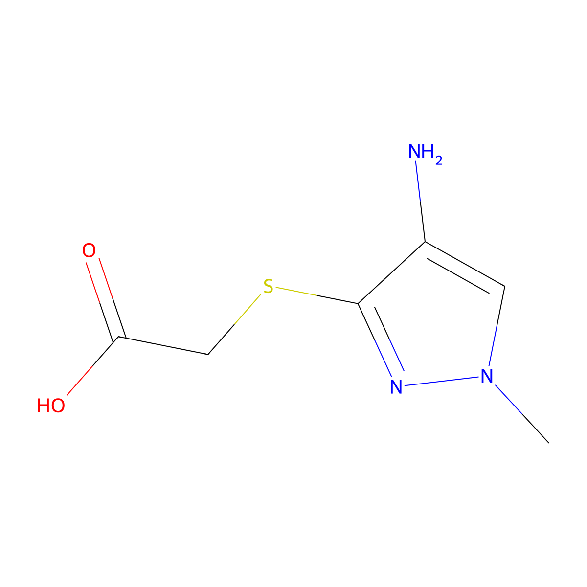 2-[(4-Amino-1-methyl-1H-pyrazol-3-yl)sulfanyl]acetic acid molecular structure, CAS 1429419-06-6