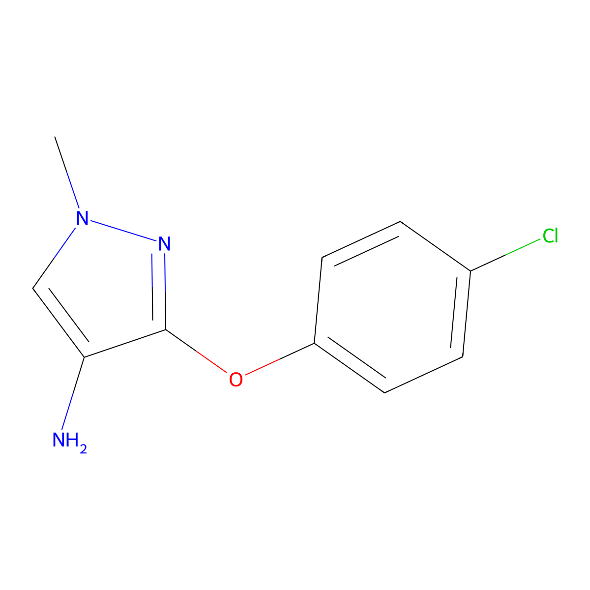 3-(4-Chlorophenoxy)-1-methyl-1H-pyrazol-4-amine molecular structure, CAS 1429419-61-3