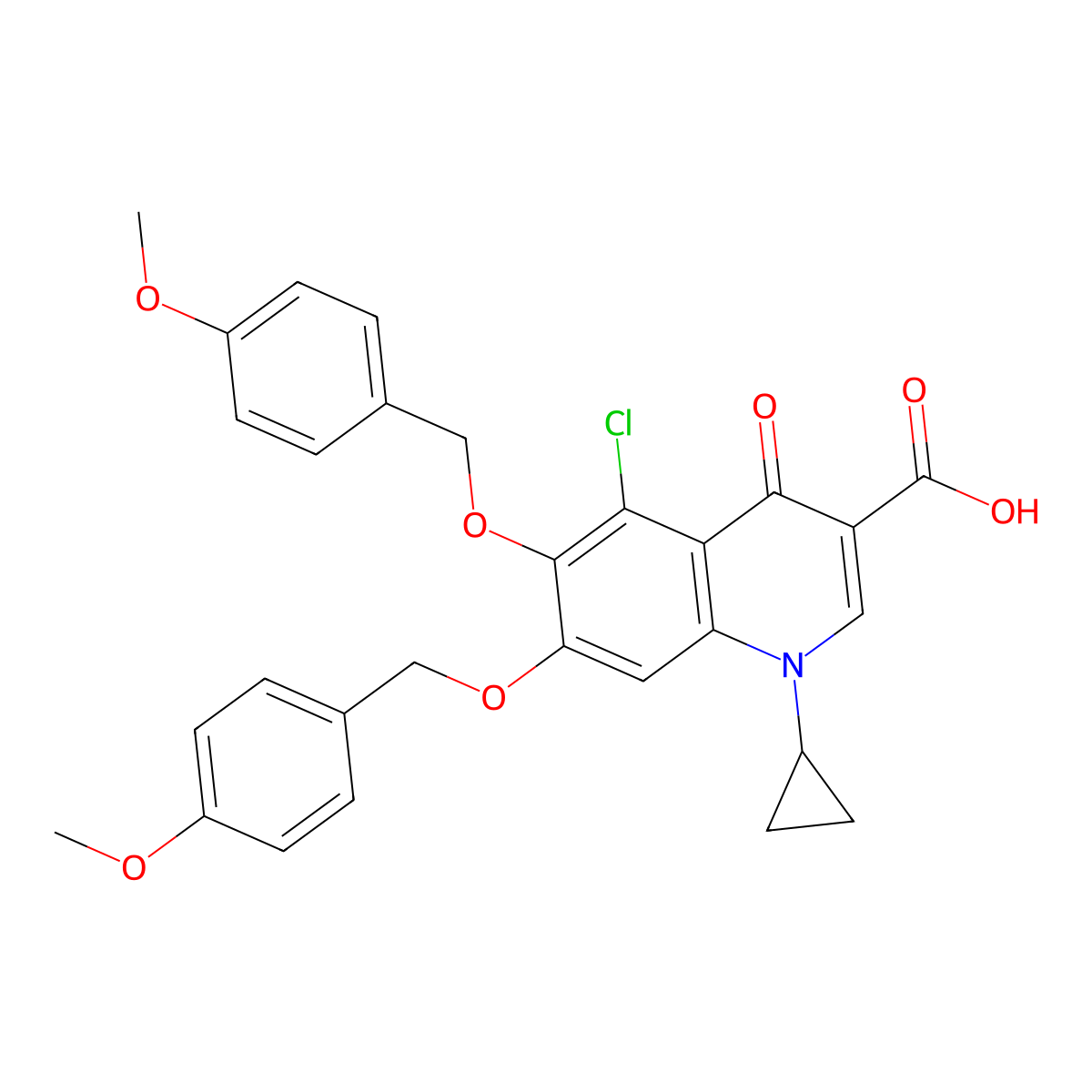 5-Chloro-1-cyclopropyl-6,7-bis((4-methoxybenzyl)oxy)-4-oxo-1,4-dihydroquinoline-3-carboxylic acid molecular structure, CAS 1429440-05-0