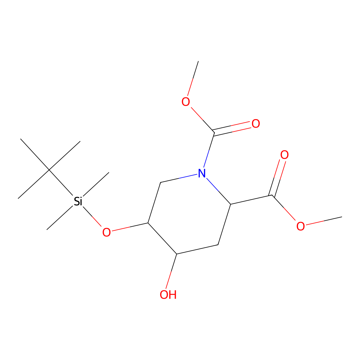 (2S,4R,5R)-Dimethyl 5-((tert-butyldimethylsilyl)oxy)-4-hydroxypiperidine-1,2-dicarboxylate molecular structure, CAS 1429476-48-1