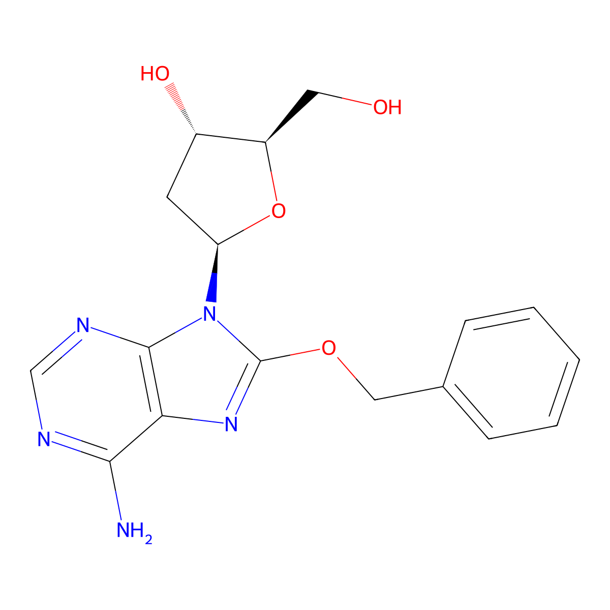 (2R,3S,5R)-5-(6-amino-8-phenylmethoxypurin-9-yl)-2-(hydroxymethyl)oxolan-3-ol molecular structure, CAS 142948-07-0