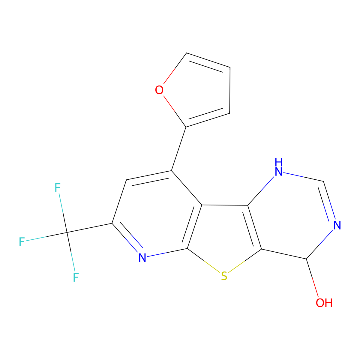 9-(2-Furyl)-7-(trifluoromethyl)-3,4-dihydropyrido[3',2':4,5]thieno[3,2-d]pyrimidin-4-ol molecular structure, CAS 1429496-04-7