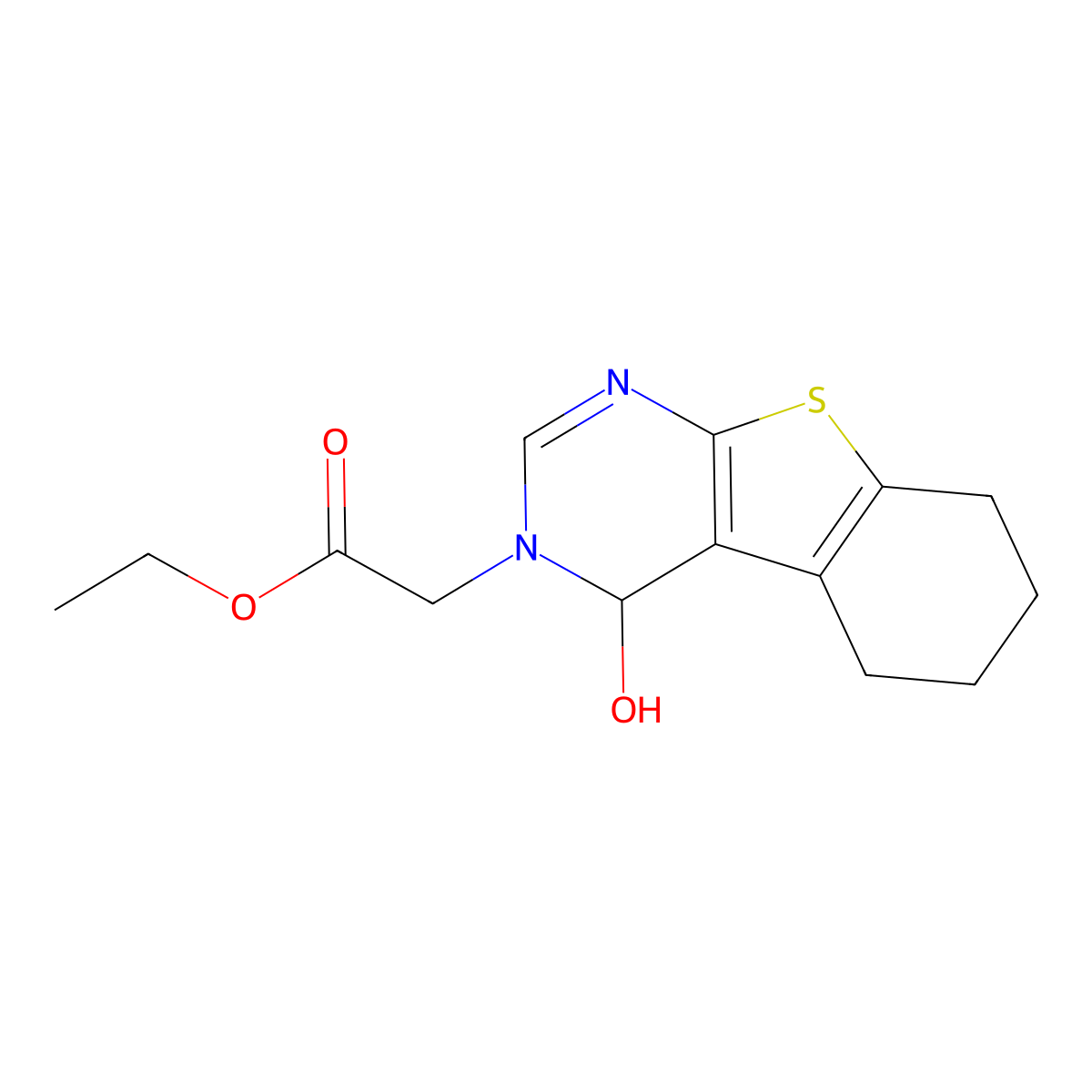 Ethyl 2-(4-hydroxy-5,6,7,8-tetrahydrobenzo[4,5]thieno[2,3-d]pyrimidin-3(4H)-yl)acetate molecular structure, CAS 1429496-08-1