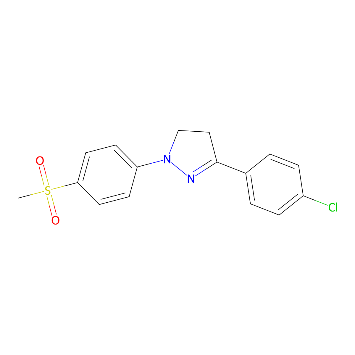1H-Pyrazole, 3-(4-chlorophenyl)-4,5-dihydro-1-(4-(methylsulfonyl)phenyl)- molecular structure, CAS 14295-72-8