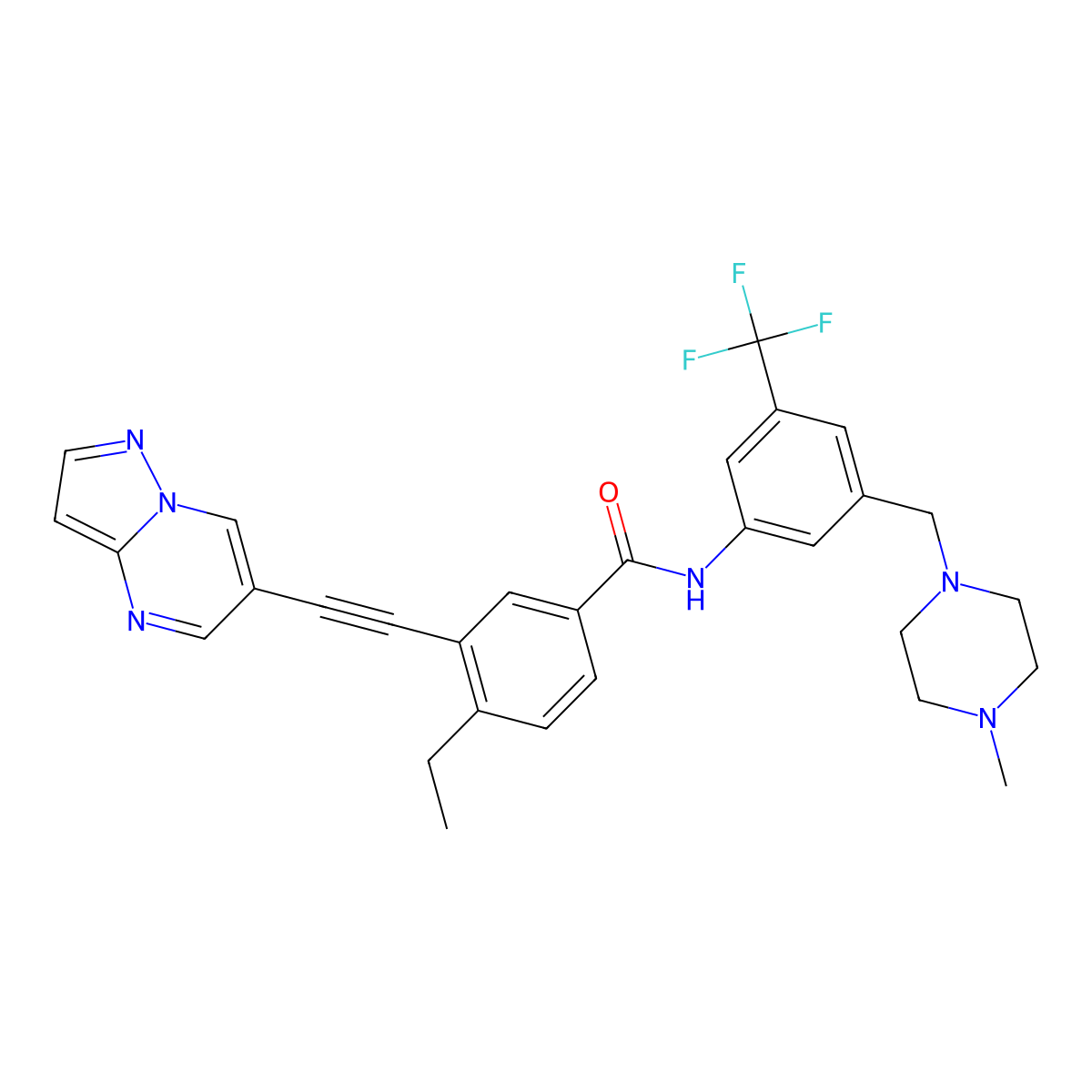 4-Ethyl-N-(3-((4-methylpiperazin-1-yl)methyl)-5-(trifluoromethyl)phenyl)-3-(pyrazolo[1,5-a]pyrimidin-6-ylethynyl)benzamide molecular structure, CAS 1429617-90-2