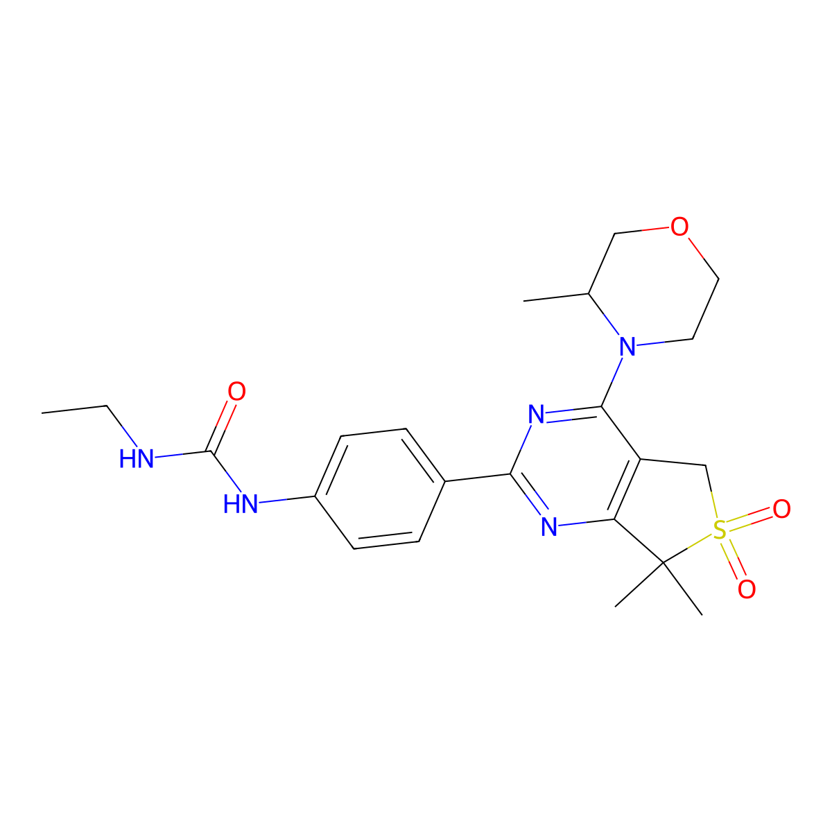 (S)-1-(4-(7,7-dimethyl-4-(3-methylmorpholino)-6,6-dioxido-5,7-dihydrothieno(3,4-d)pyrimidin-2-yl)phenyl)-3-ethylurea molecular structure, CAS 1429639-50-8