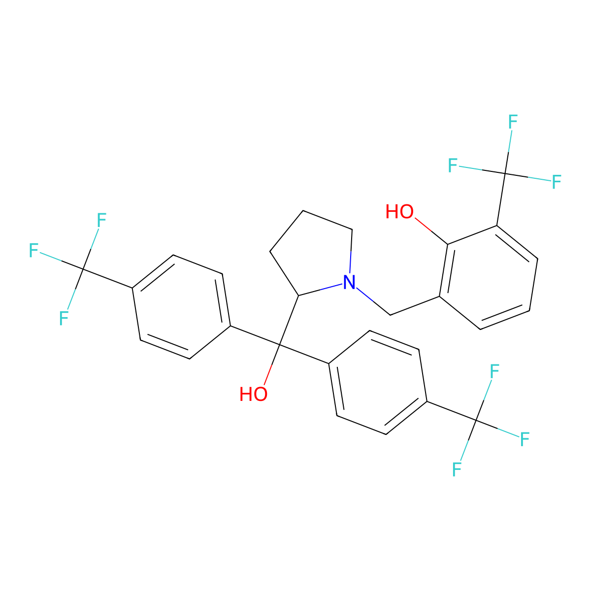 (S)-2-((2-(hydroxybis(4-(trifluoromethyl)phenyl)methyl)pyrrolidin-1-yl)methyl)-6-(trifluoromethyl)phenol molecular structure, CAS 1429648-14-5