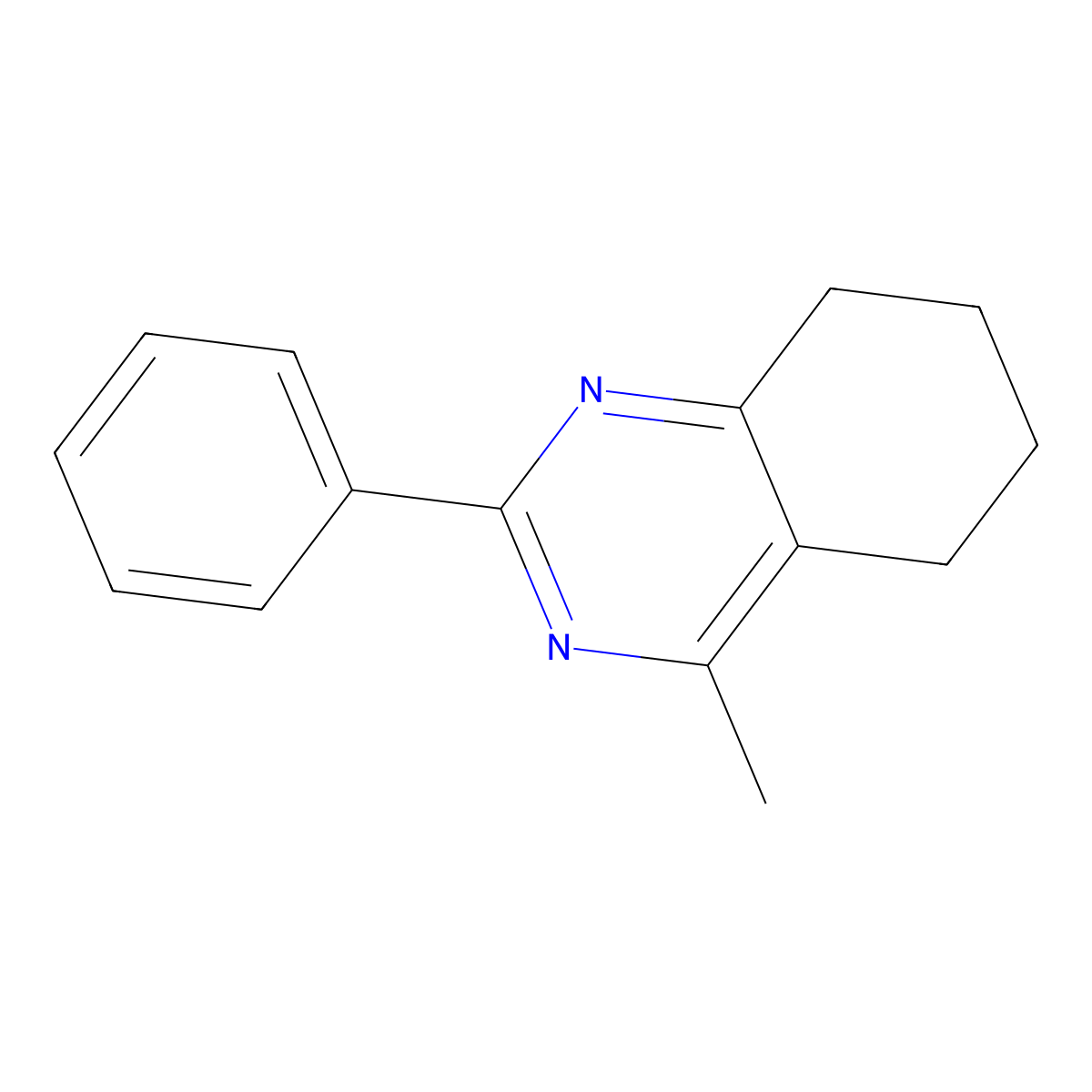 Quinazoline, 5,6,7,8-tetrahydro-4-methyl-2-phenyl- molecular structure, CAS 142965-56-8