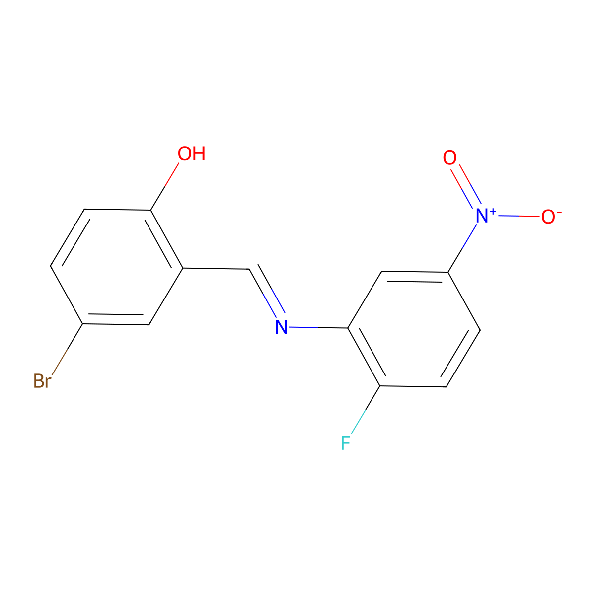 4-bromo-2-{(E)-[(2-fluoro-5-nitrophenyl)imino]methyl}phenol molecular structure, CAS 1429664-42-5