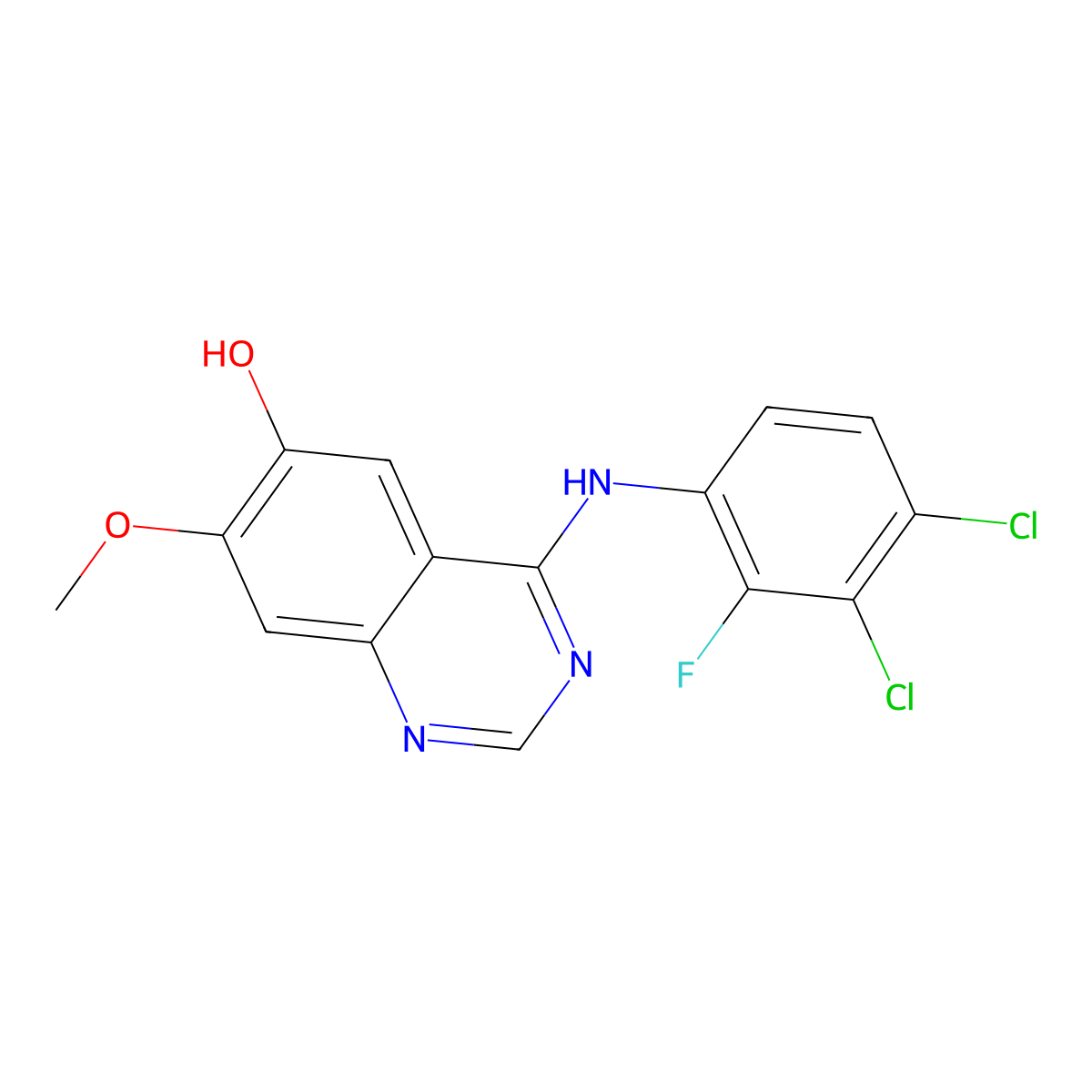 4-(3,4-Dichloro-2-fluorophenylamino)-7-methoxyquinazolin-6-ol molecular structure, CAS 1429757-65-2