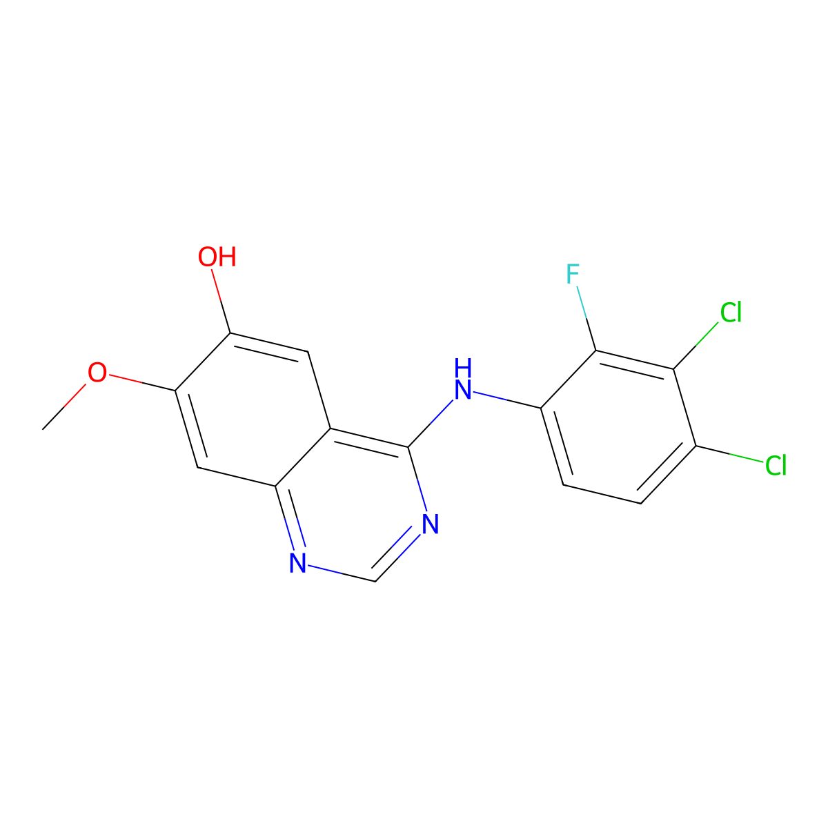 4-(3,4-Dichloro-2-fluorophenylamino)-7-methoxyquinazolin-6-ol molecular structure, CAS 1429757-65-2