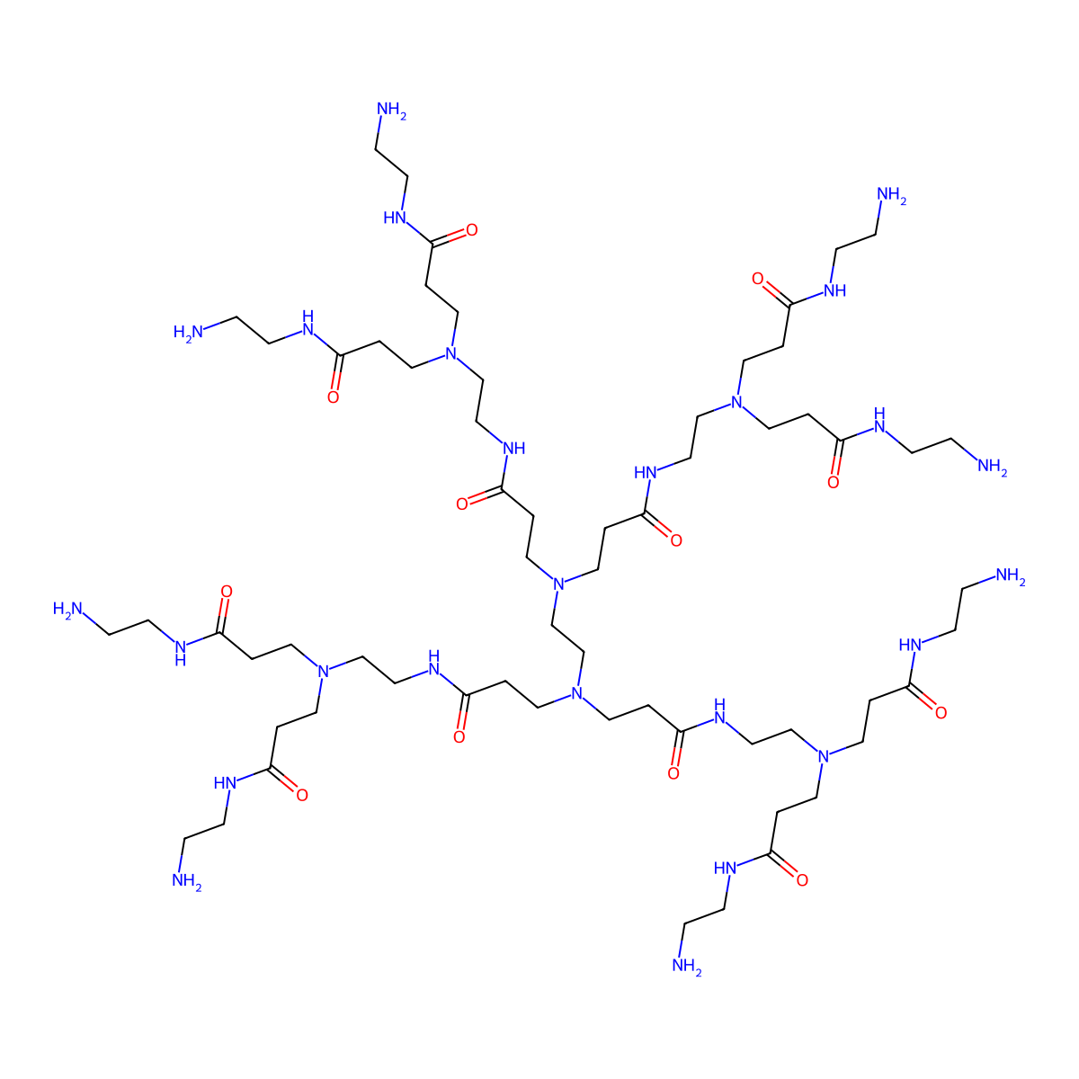 N~1~,N~24~-Bis(2-aminoethyl)-4,21-bis(3-((2-aminoethyl)amino)-3-oxopropyl)-11,14-bis(3-((2-(bis(3-((2-aminoethyl)amino)-3-oxopropyl)amino)ethyl)amino)-3-oxopropyl)-8,17-dioxo-4,7,11,14,18,21-hexaazatetracosane-1,24-diamide molecular structure, CAS 142986-44-5