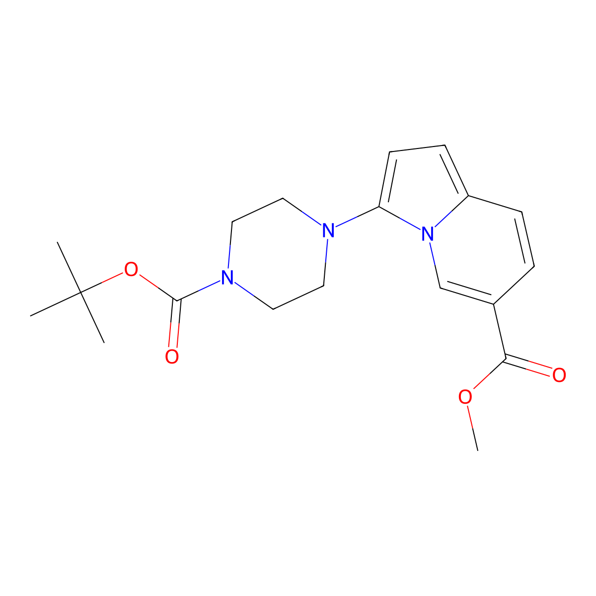 Methyl 3-{4-[(tert-butoxy)carbonyl]piperazin-1-yl}indolizine-6-carboxylate molecular structure, CAS 1429863-92-2