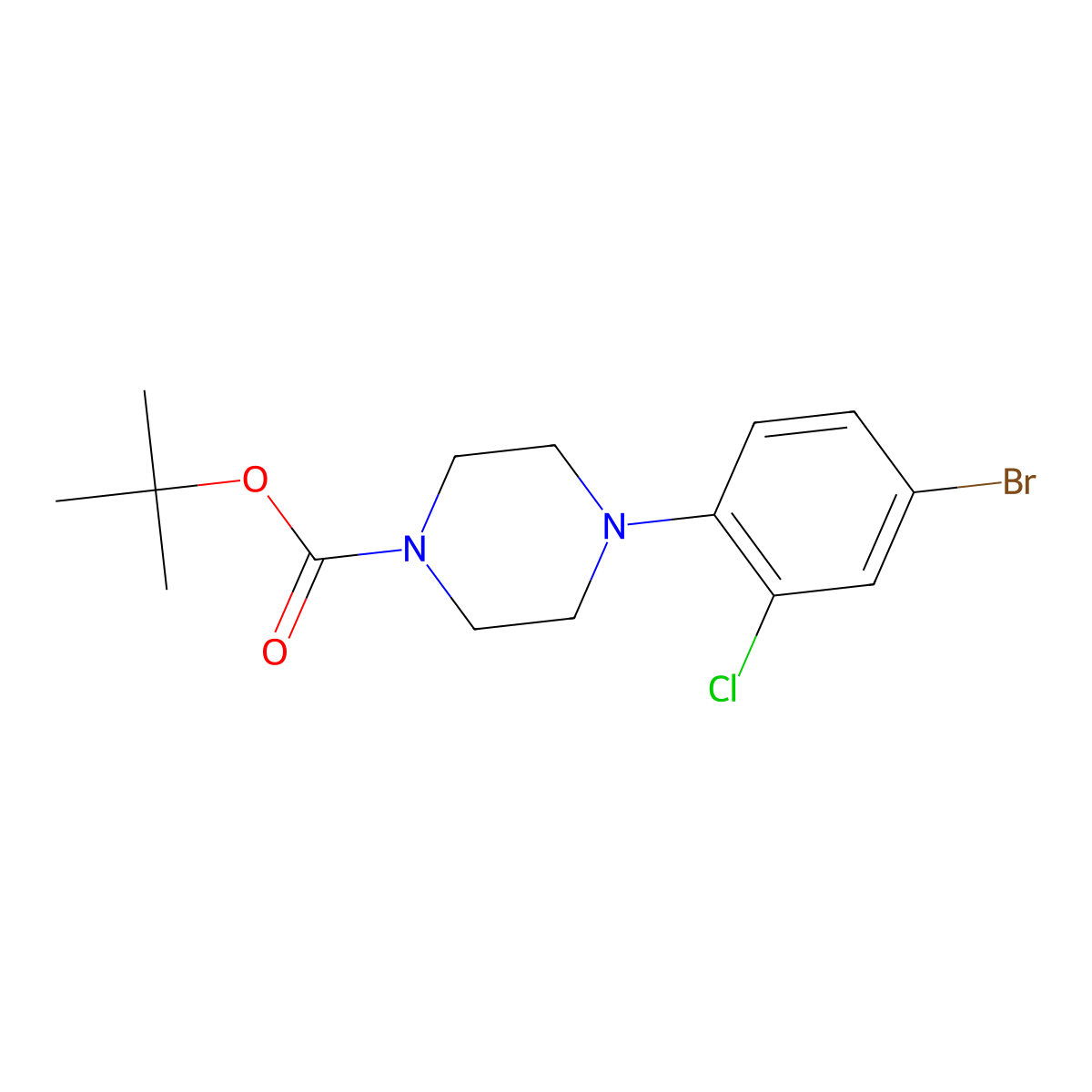Tert-butyl 4-(4-bromo-2-chlorophenyl)piperazine-1-carboxylate molecular structure, CAS 1429891-40-6