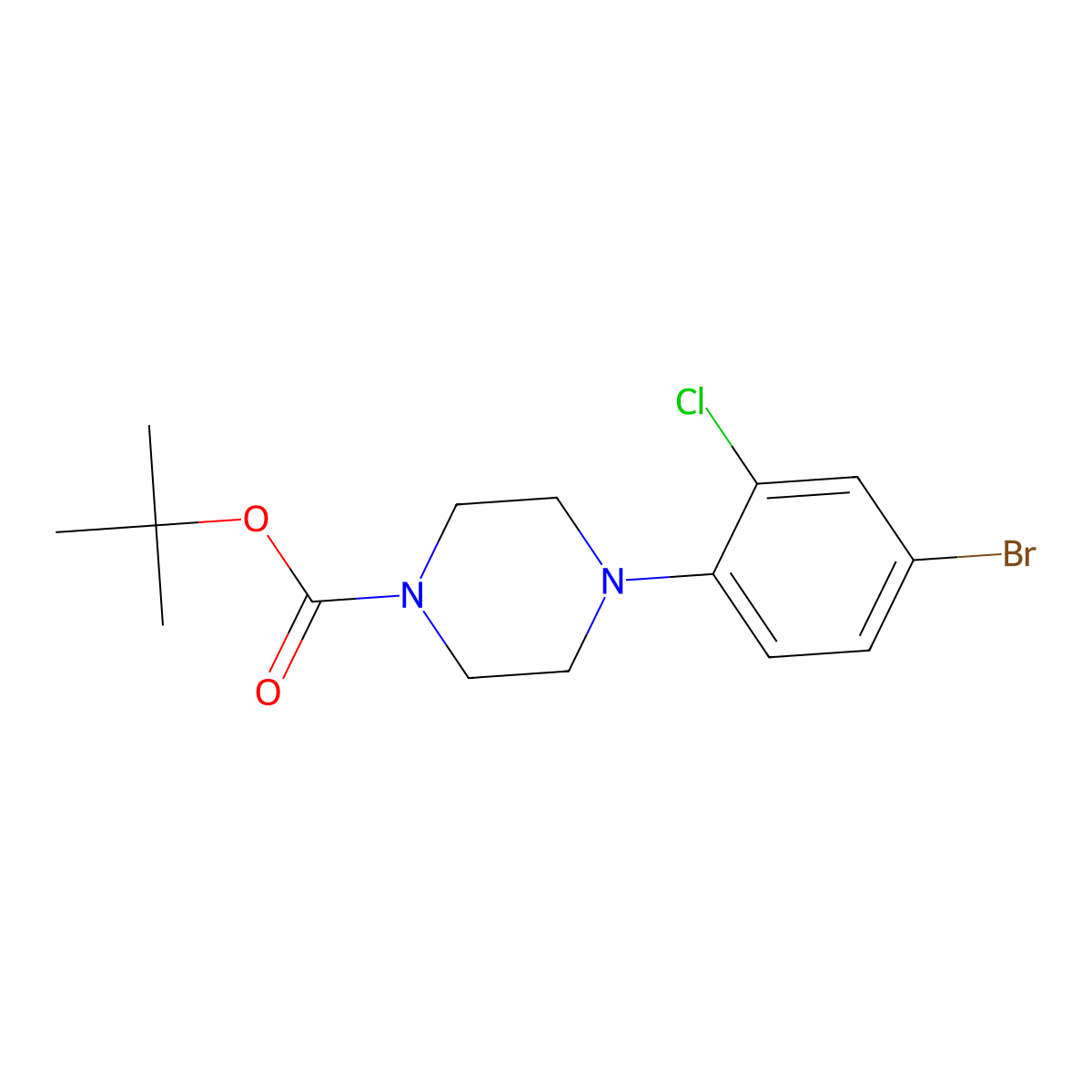 Tert-butyl 4-(4-bromo-2-chlorophenyl)piperazine-1-carboxylate molecular structure, CAS 1429891-40-6