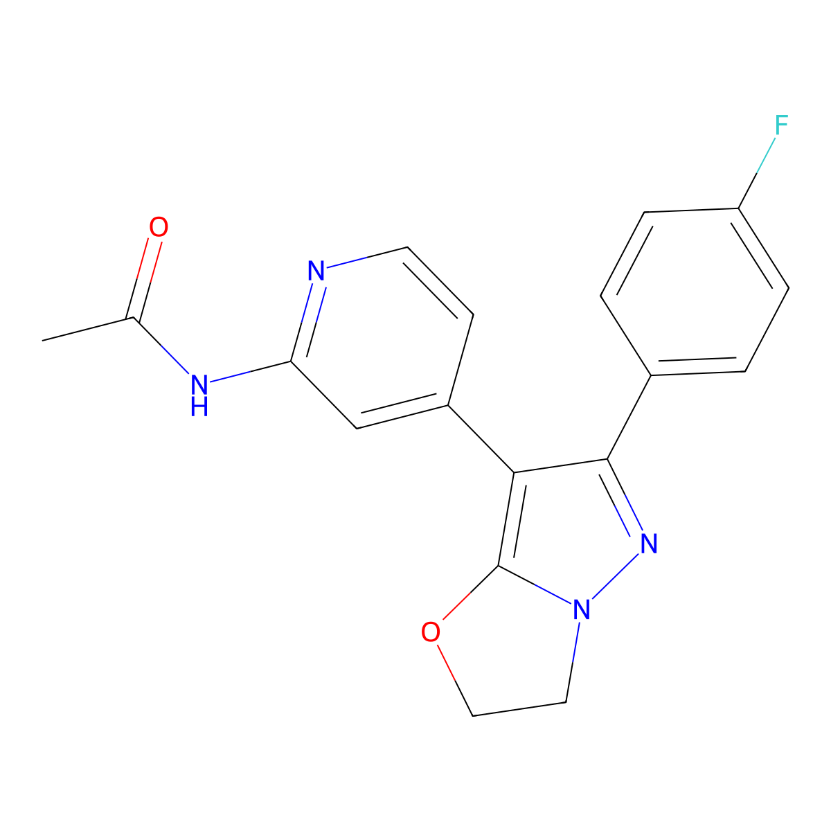 N-[4-[6-(4-fluorophenyl)-2,3-dihydropyrazolo[5,1-b]oxazol-7-yl]-2-pyridyl]acetamide molecular structure, CAS 1429891-76-8