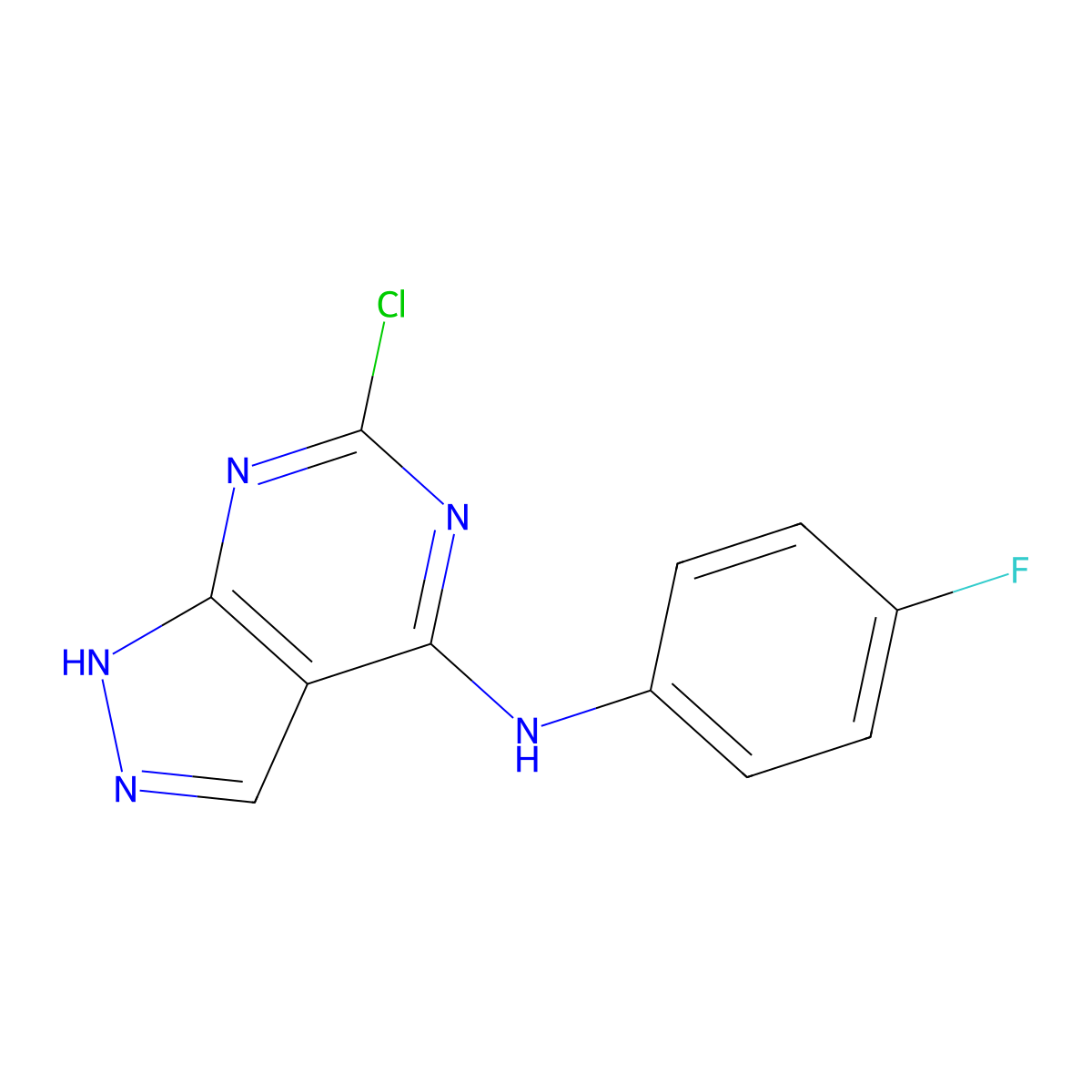 6-Chloro-N-(4-fluorophenyl)-1H-pyrazolo[3,4-d]pyrimidin-4-amine molecular structure, CAS 1429901-30-3