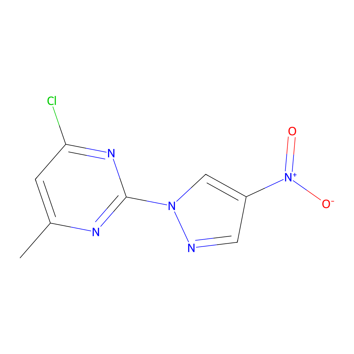4-Chloro-6-methyl-2-(4-nitro-1H-pyrazol-1-yl)pyrimidine molecular structure, CAS 1429902-06-6