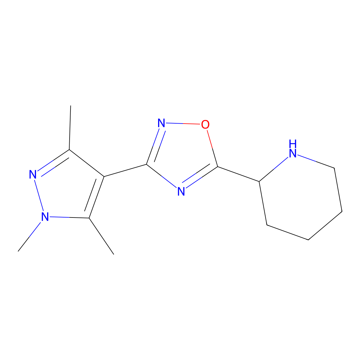 5-(Piperidin-2-yl)-3-(1,3,5-trimethyl-1H-pyrazol-4-yl)-1,2,4-oxadiazole molecular structure, CAS 1429902-68-0