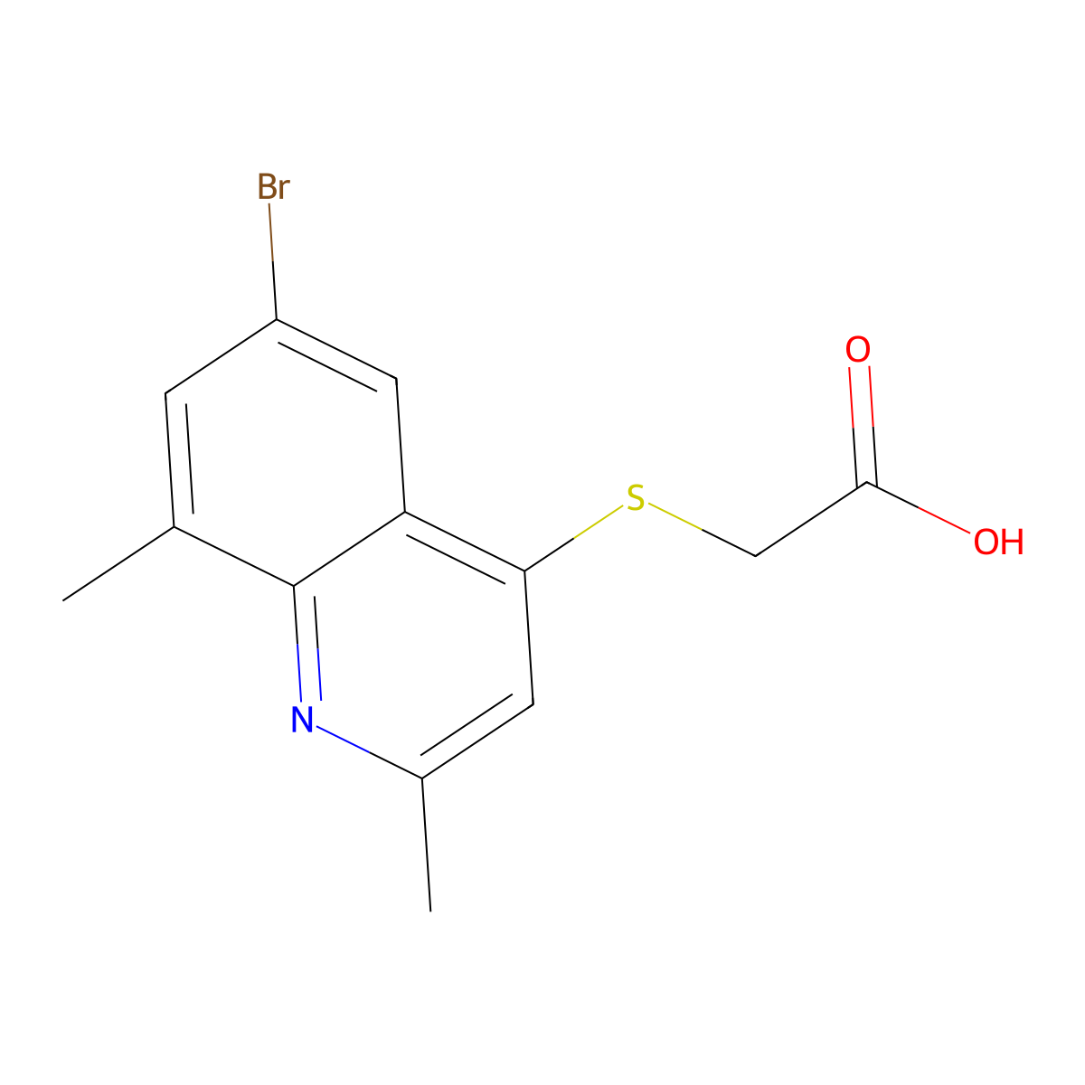 2-((6-Bromo-2,8-dimethylquinolin-4-yl)thio)acetic acid molecular structure, CAS 1429902-72-6