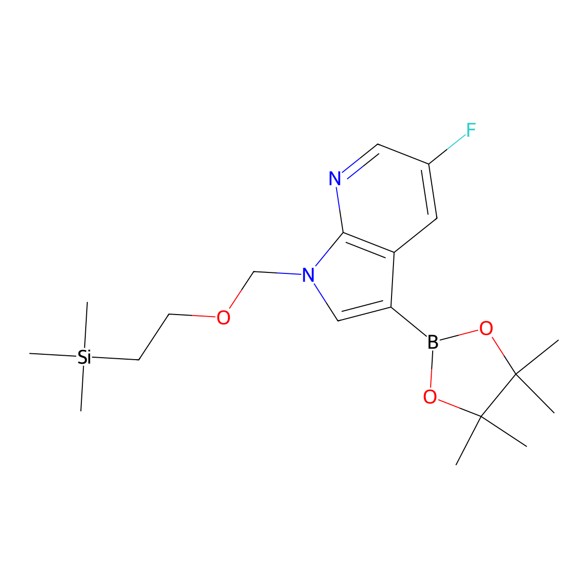 5-fluoro-3-(tetramethyl-1,3,2-dioxaborolan-2-yl)-1-{[2-(trimethylsilyl)ethoxy]methyl}-1H-pyrrolo[2,3-b]pyridine molecular structure, CAS 1429906-45-5