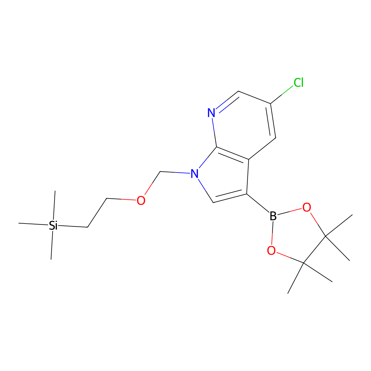 5-chloro-3-(tetramethyl-1,3,2-dioxaborolan-2-yl)-1-{[2-(trimethylsilyl)ethoxy]methyl}-1H-pyrrolo[2,3-b]pyridine molecular structure, CAS 1429906-48-8