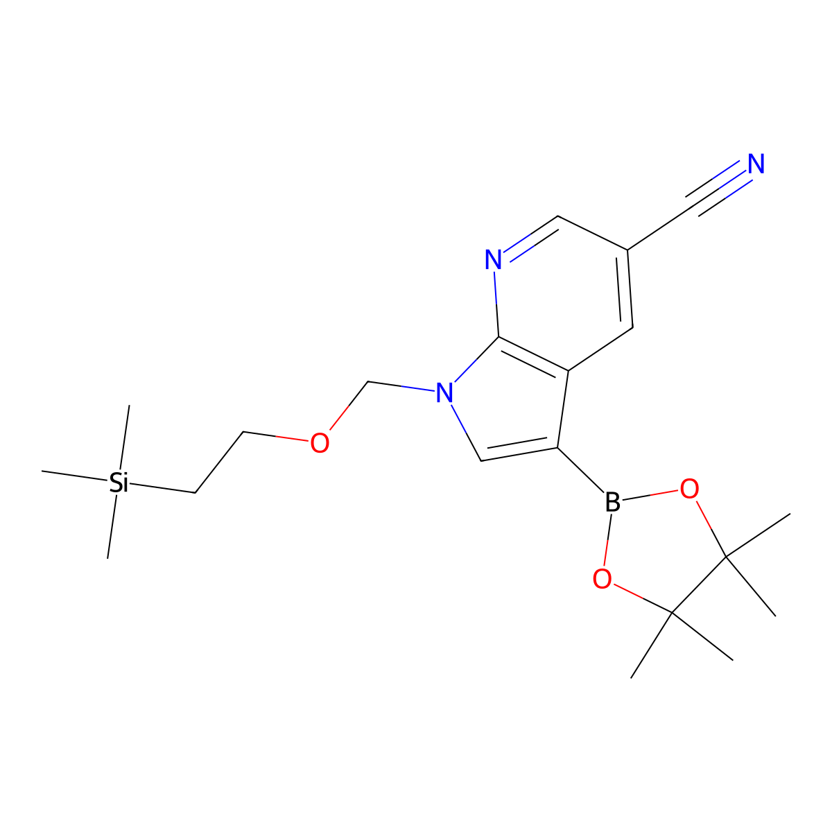 3-(Tetramethyl-1,3,2-dioxaborolan-2-yl)-1-([2-(trimethylsilyl)ethoxy]methyl)1H-pyrrolo[2,3-b]pyridine-5-carbonitrile molecular structure, CAS 1429906-71-7