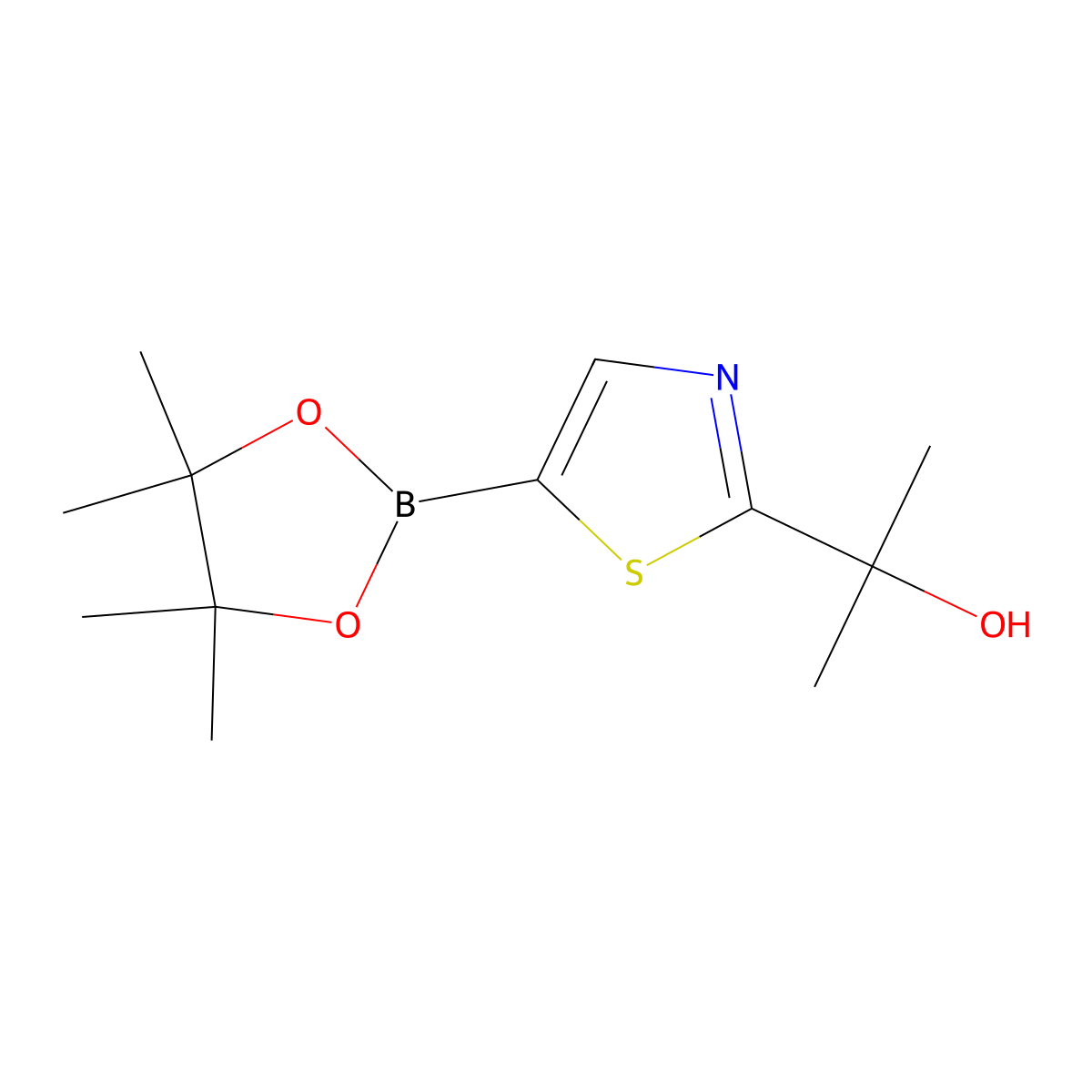 2-(5-(4,4,5,5-Tetramethyl-1,3,2-dioxaborolan-2-yl)thiazol-2-yl)propan-2-ol molecular structure, CAS 1429913-30-3