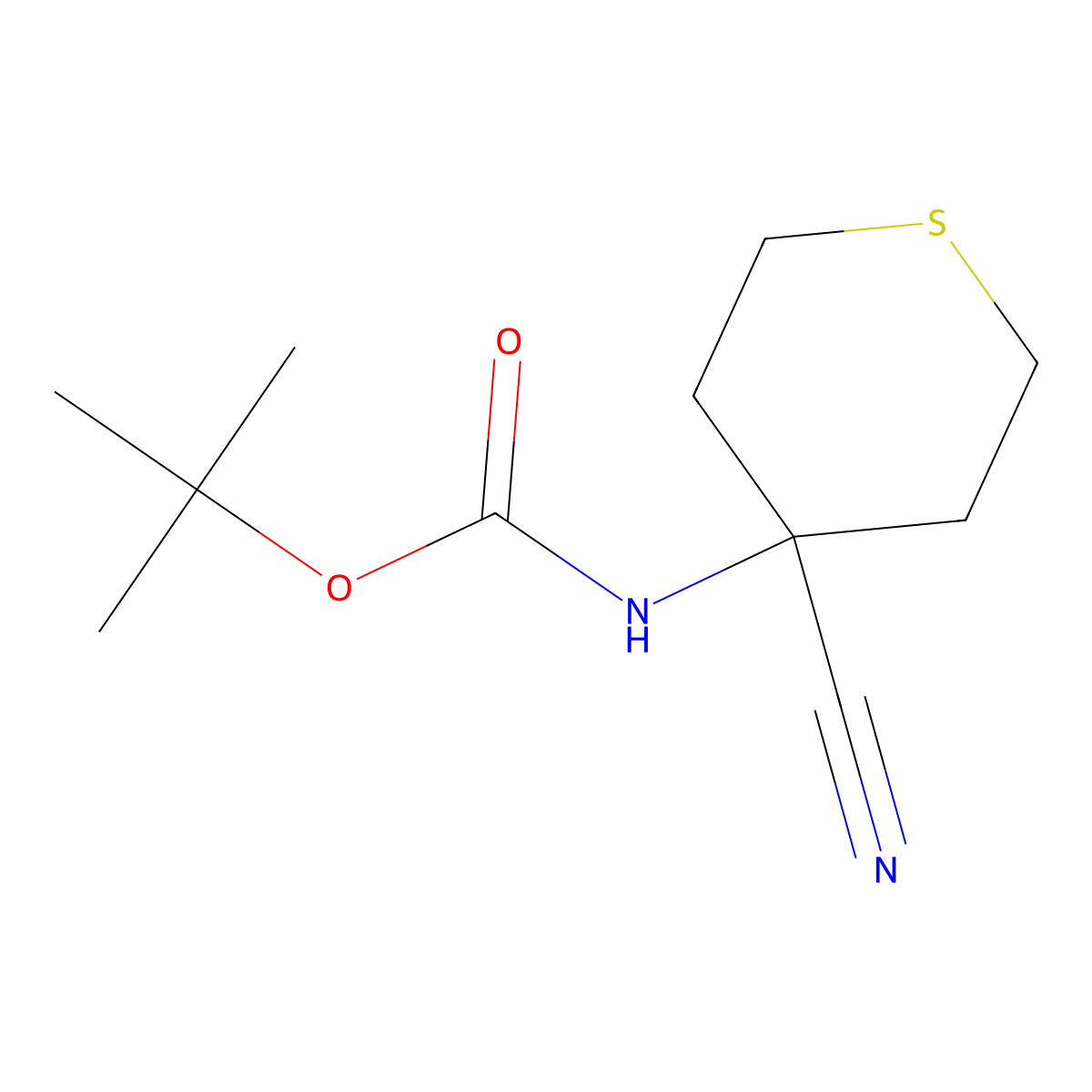 tert-butyl (4-cyanotetrahydro-2H-thiopyran-4-yl)carbamate molecular structure, CAS 1429913-50-7
