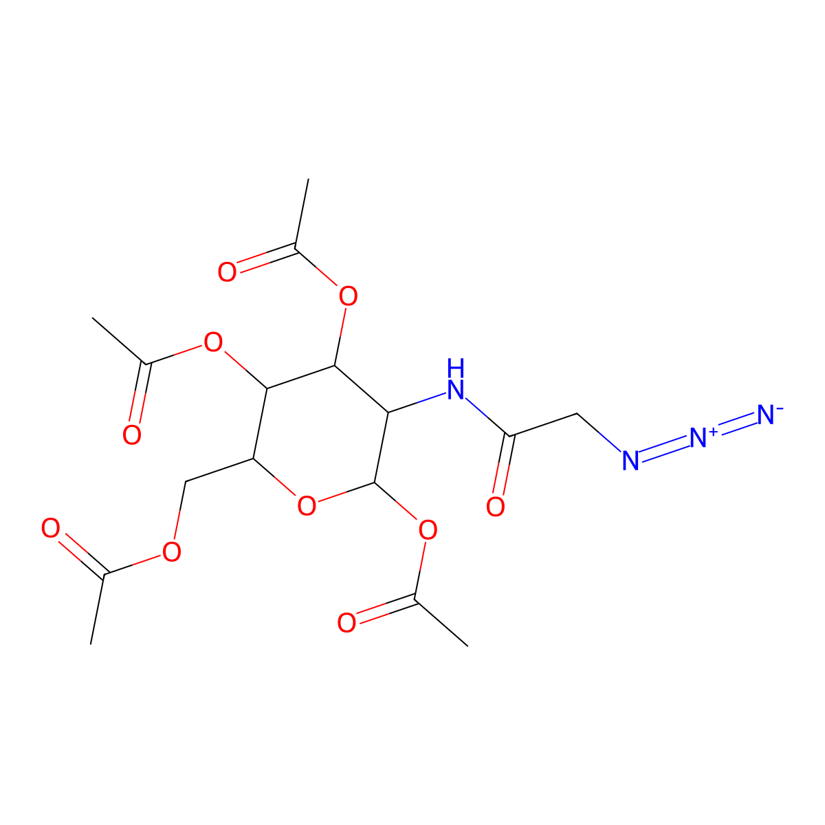 (2R,3R,4R,5R,6R)-6-(Acetoxymethyl)-3-(2-azidoacetamido)tetrahydro-2H-pyran-2,4,5-triyl triacetate molecular structure, CAS 1429917-77-0