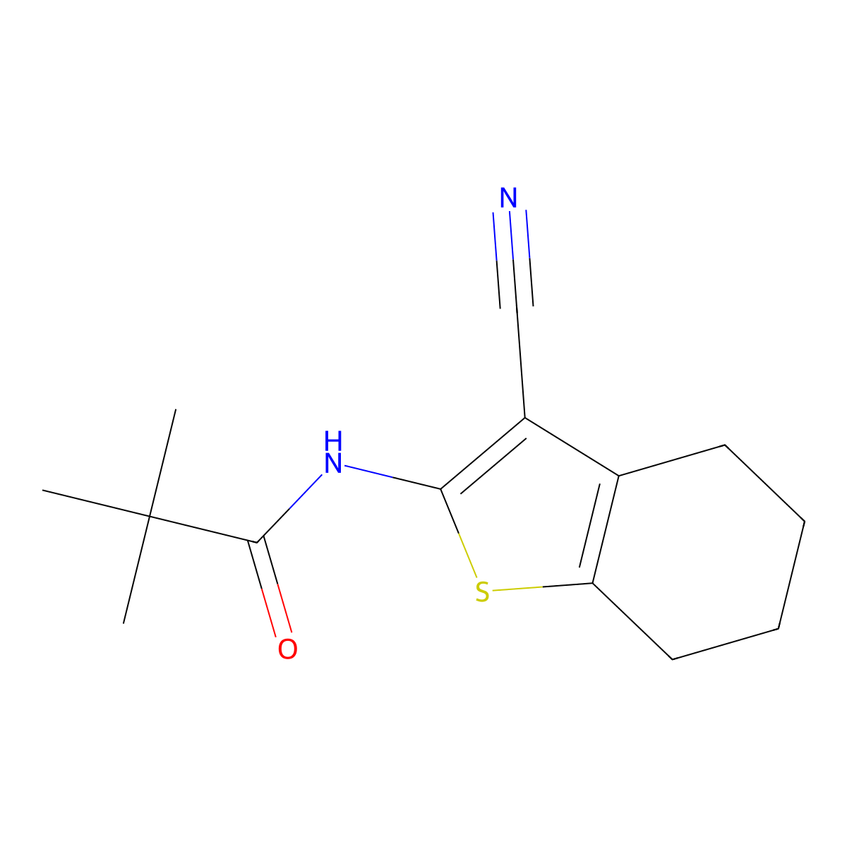 N-(3-cyano-4,5,6,7-tetrahydro-1-benzothiophen-2-yl)-2,2-dimethylpropanamide molecular structure, CAS 142994-48-7