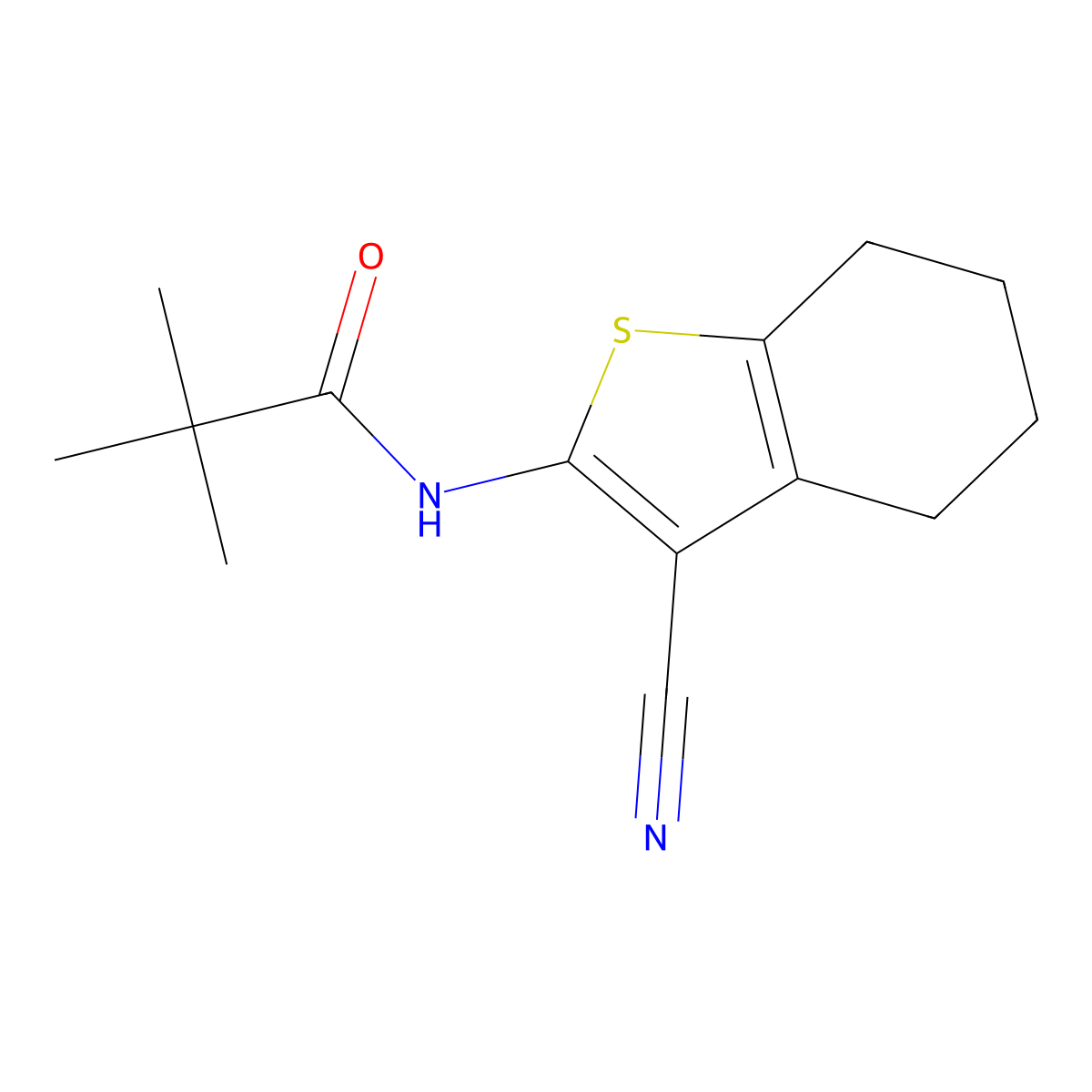 N-(3-cyano-4,5,6,7-tetrahydro-1-benzothiophen-2-yl)-2,2-dimethylpropanamide molecular structure, CAS 142994-48-7