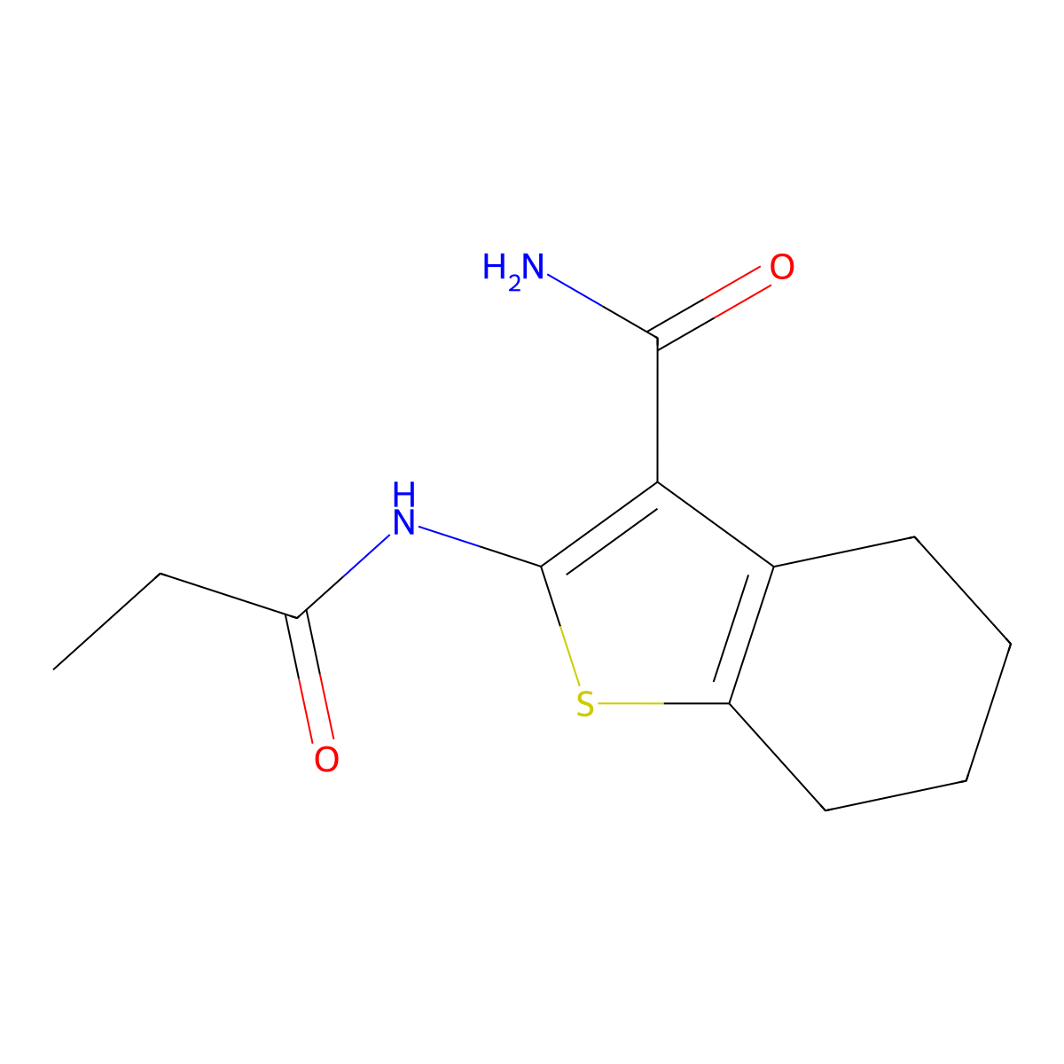 2-Propionamido-4,5,6,7-tetrahydrobenzo[b]thiophene-3-carboxamide molecular structure, CAS 142994-77-2