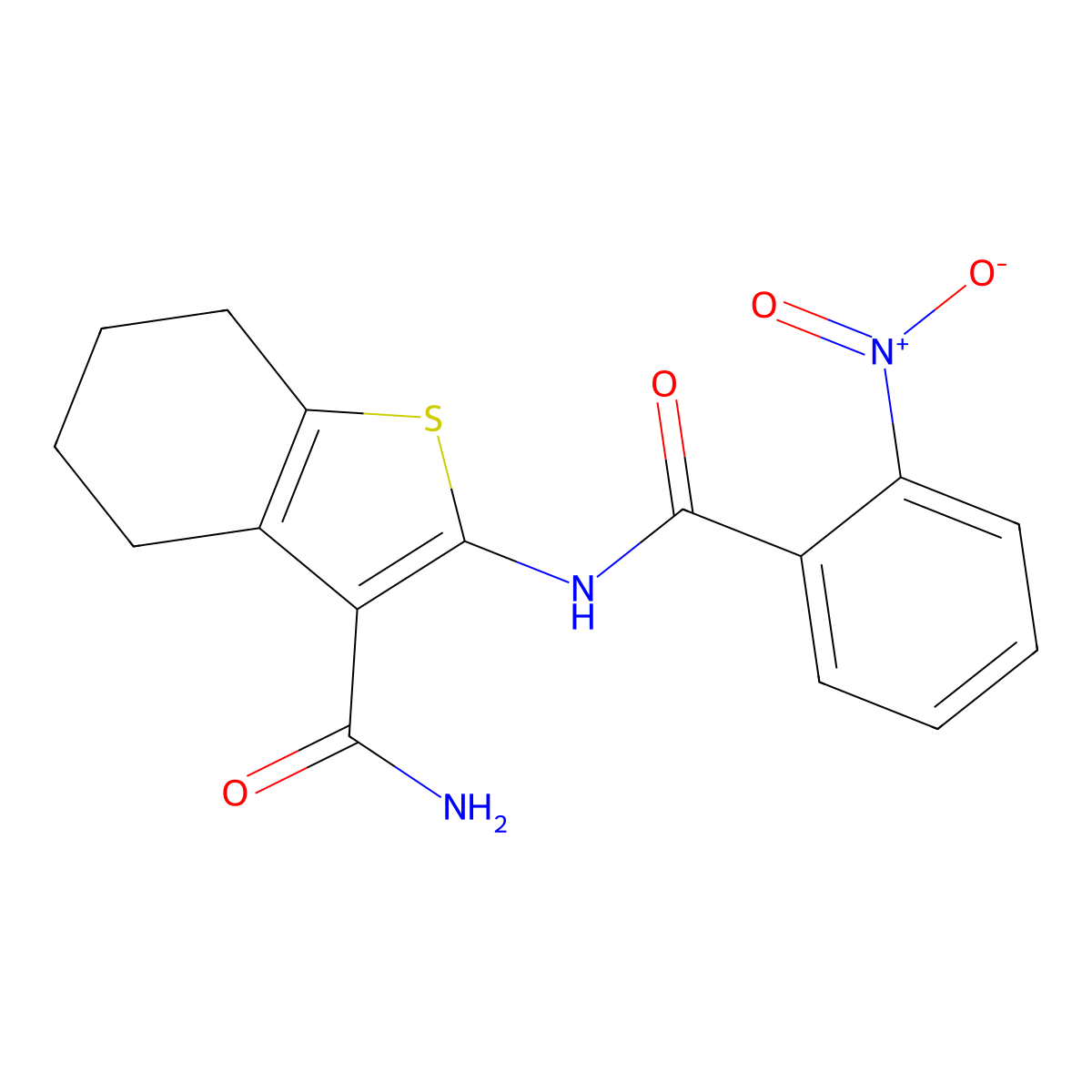 2-[(2-Nitrobenzoyl)amino]-4,5,6,7-tetrahydro-1-benzothiophene-3-carboxamide molecular structure, CAS 142994-79-4
