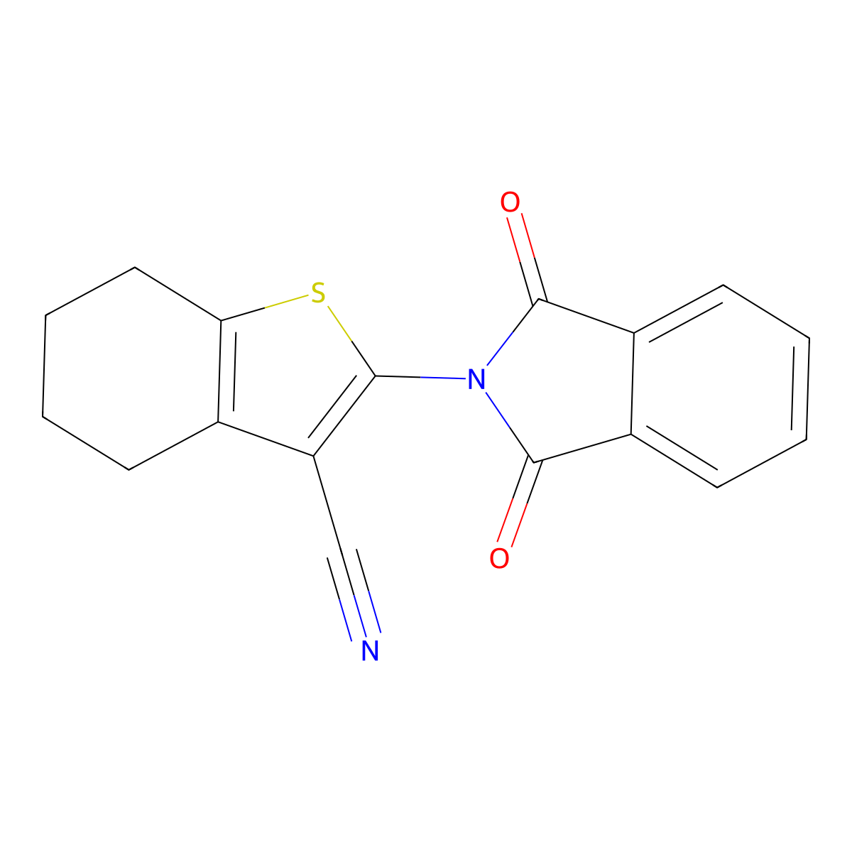 2-(1,3-dioxo-1,3-dihydro-2H-isoindol-2-yl)-4,5,6,7-tetrahydro-1-benzothiophene-3-carbonitrile molecular structure, CAS 142994-80-7