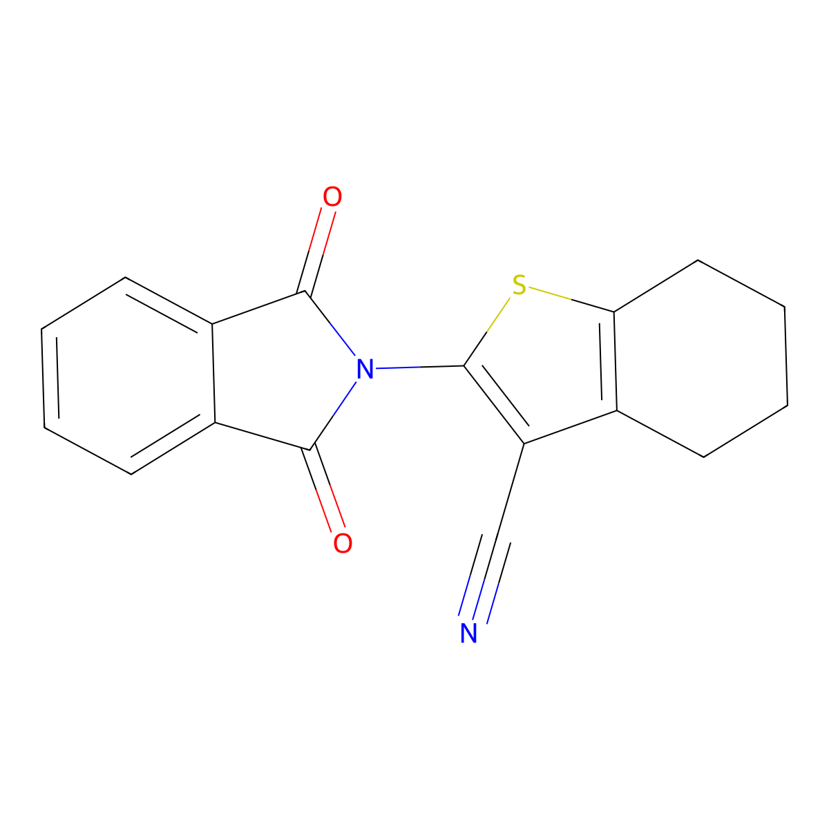 2-(1,3-dioxo-1,3-dihydro-2H-isoindol-2-yl)-4,5,6,7-tetrahydro-1-benzothiophene-3-carbonitrile molecular structure, CAS 142994-80-7