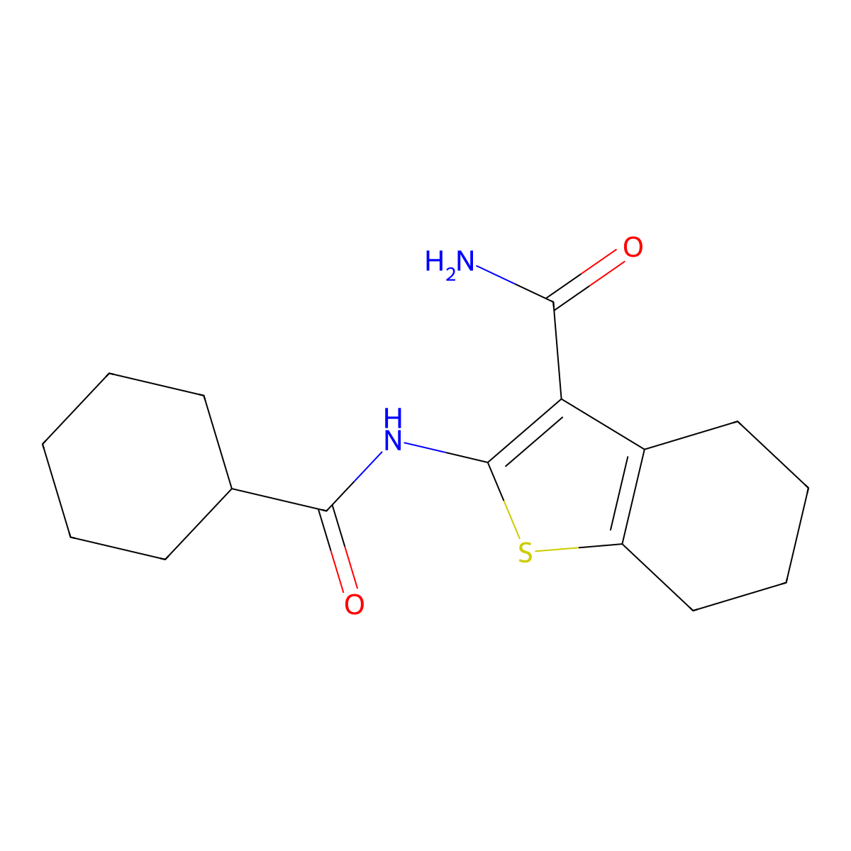 2-(Cyclohexanecarboxamido)-4,5,6,7-tetrahydrobenzo[b]thiophene-3-carboxamide molecular structure, CAS 142995-02-6
