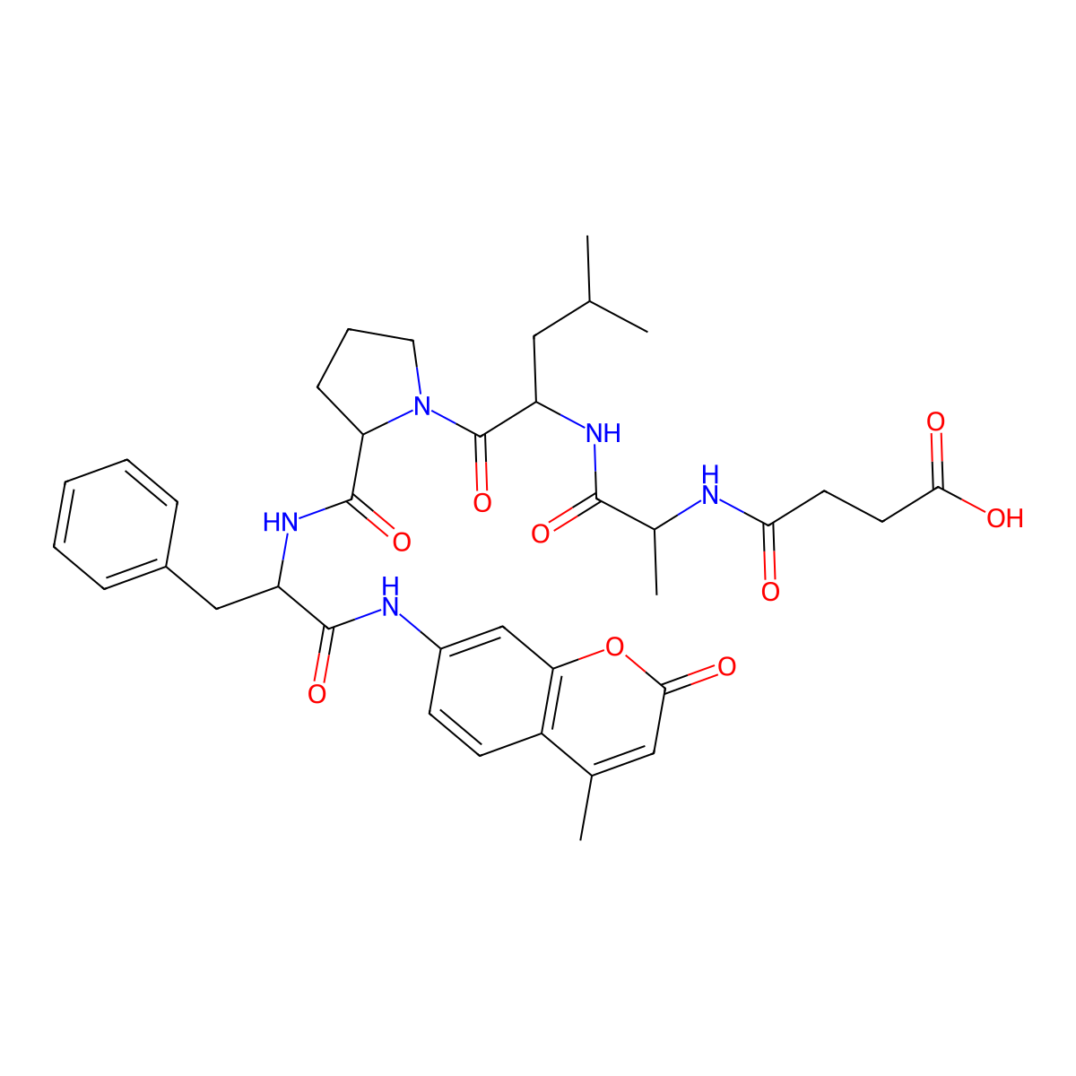 Suc-Ala-Leu-Pro-Phe-AMC molecular structure, CAS 142997-31-7