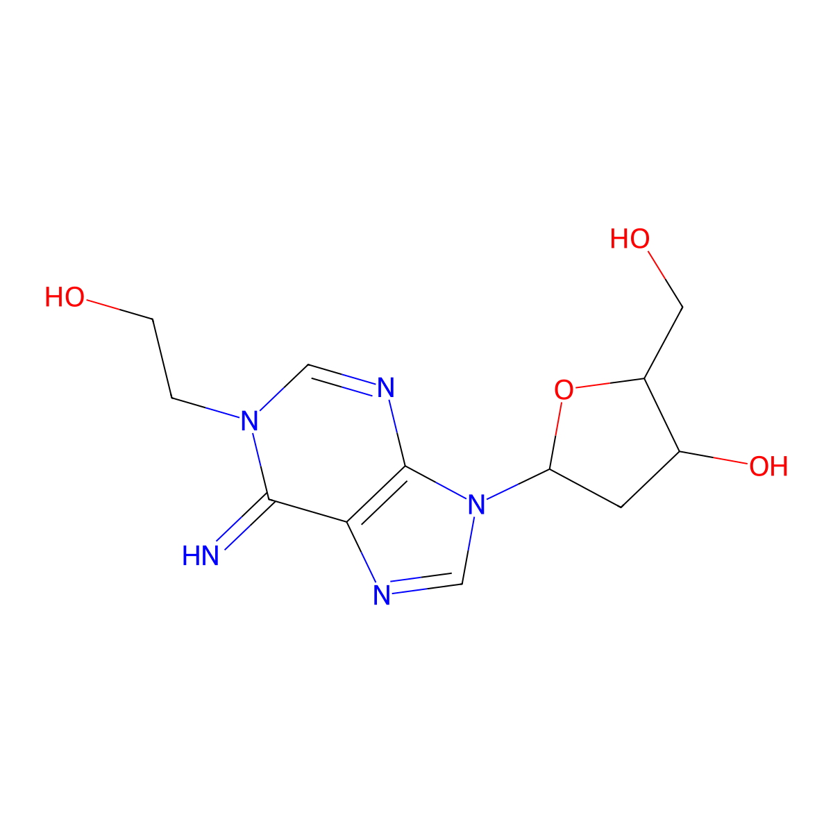 5-[1-(2-Hydroxyethyl)-6-iminopurin-9-yl]-2-(hydroxymethyl)oxolan-3-ol molecular structure, CAS 142997-59-9