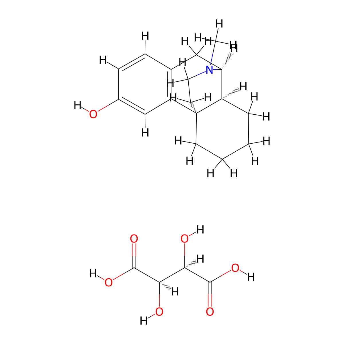 Dextrorphan tartrate molecular structure, CAS 143-98-6