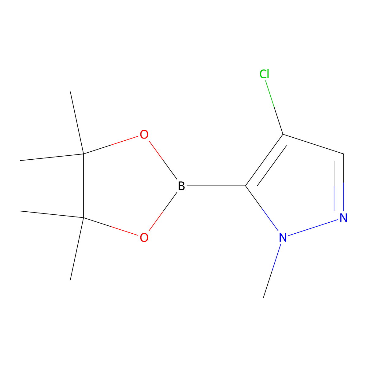 4-chloro-1-methyl-5-(tetramethyl-1,3,2-dioxaborolan-2-yl)-1H-pyrazole molecular structure, CAS 1430057-83-2