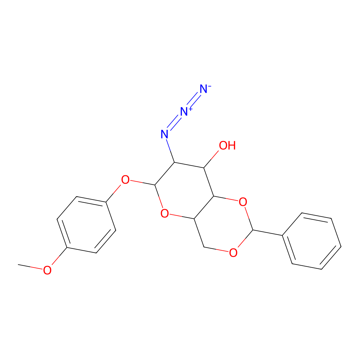 4-Methoxyphenyl 2-Azido-4,6-O-benzylidene-2-deoxy-beta-D-glucopyranoside molecular structure, CAS 1430068-18-0