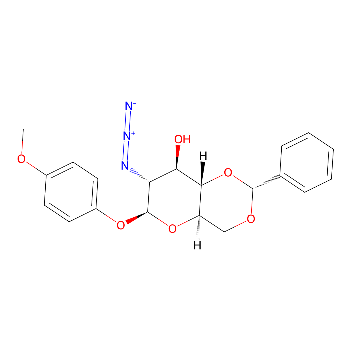 4-Methoxyphenyl 2-Azido-4,6-O-benzylidene-2-deoxy-beta-D-glucopyranoside molecular structure, CAS 1430068-18-0
