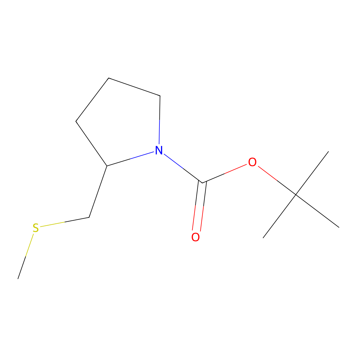 (S)-tert-butyl 2-((methylthio)methyl)pyrrolidine-1-carboxylate molecular structure, CAS 143008-59-7