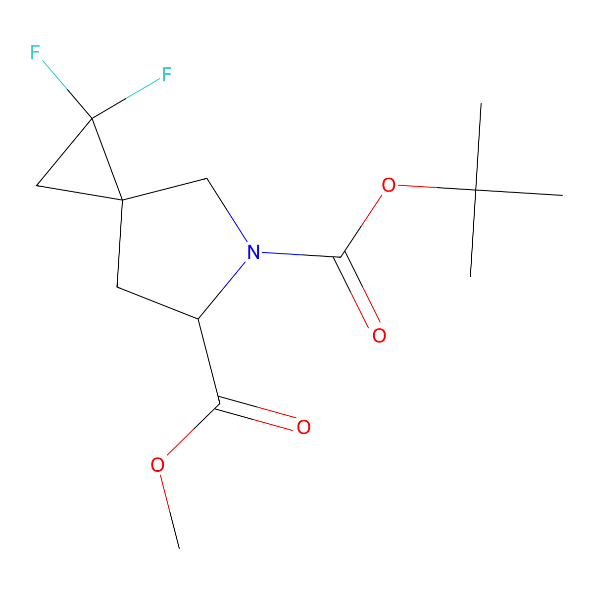 5-(1,1-Dimethylethyl) 6-methyl (3R,6S)-1,1-difluoro-5-azaspiro[2.4]heptane-5,6-dicarboxylate molecular structure, CAS 1430105-51-3